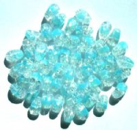 50 9mm Crystal & Aqua Twisted Oval Crackle Beads